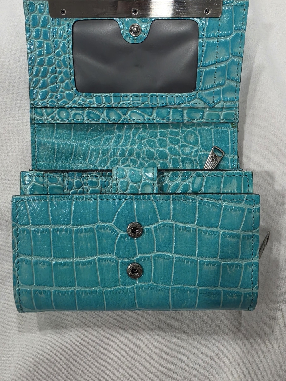 P Nash Turquoise Croc-Embossed Wallet with Metal Accent - Picture 2 of 8